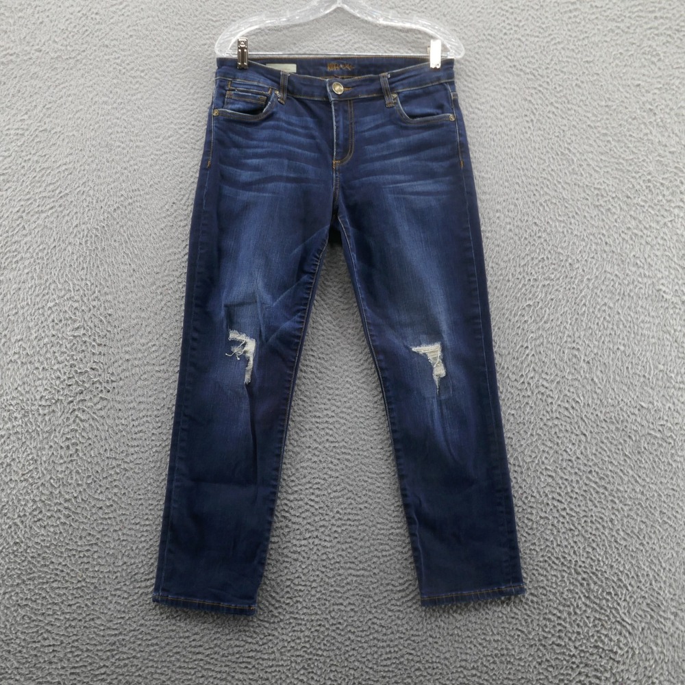 Kut from the Kloth Reese Ankle Straight Jeans 6 Blue Womens Dark Wash Distressed